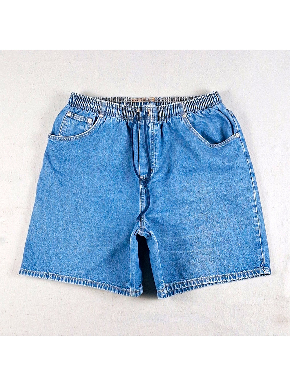 Bobbie Brooks Womens Blue Denim Mom Shorts 16 Medium Wash 7" Elastic Drawstring